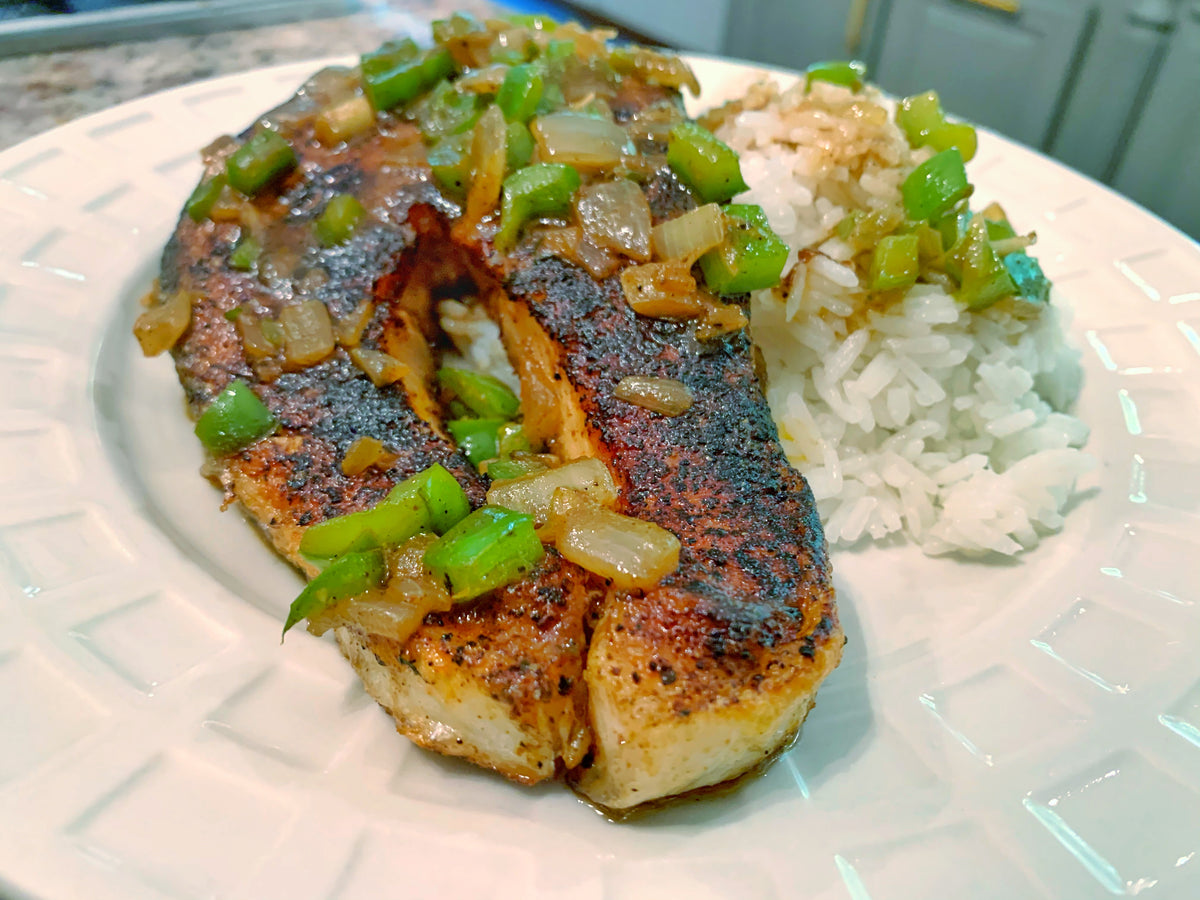 Chilau Cast Iron Smothered Salmon Steaks